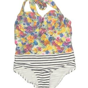 Modcloth Multicolor Floral and Striped One Piece Swimsuit